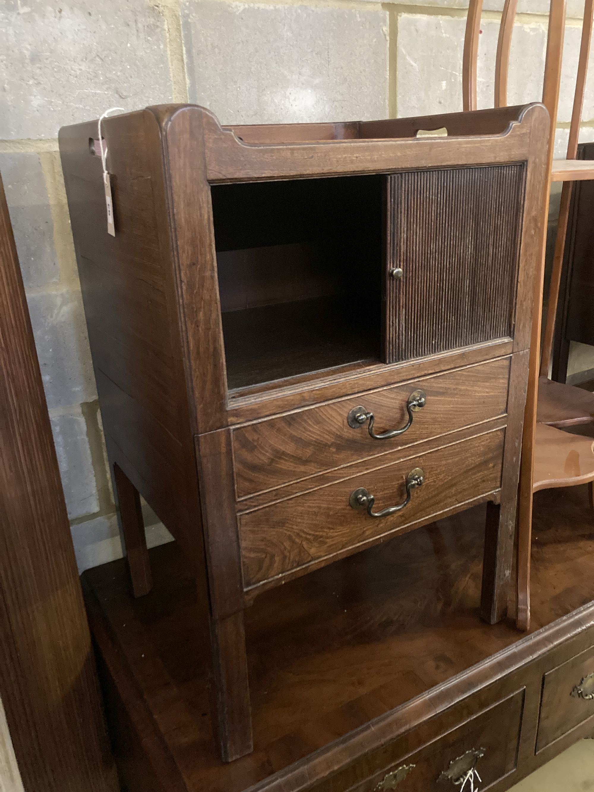 A George III style mahogany tray top commode (altered), width 54cm depth 46cm height 81cm